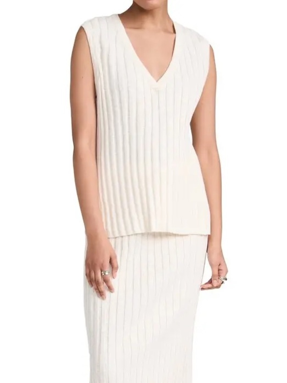 Free People Beach Veda white linen blend ribbed sweater vest L Coastal Cowgirl